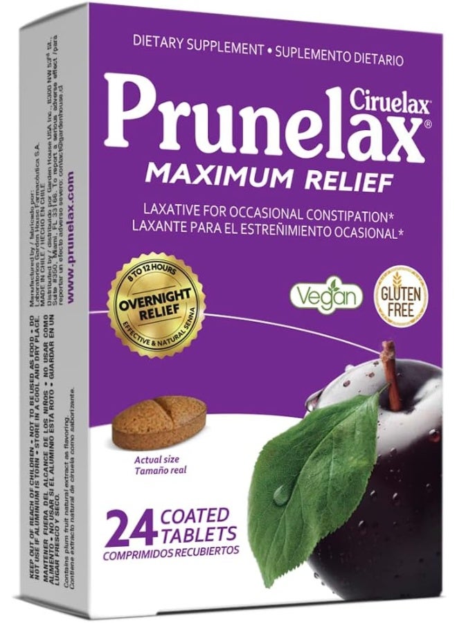 Prunelax Ciruelax Maximum Relief Natural Laxative for Occasional Constipation, 24 Tablets - Image 1